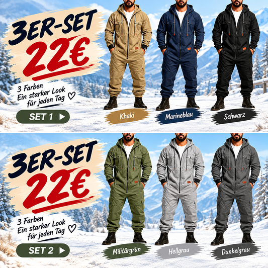 Herren-Cargo-Overall mit Kapuze und Reißverschluss – Bequemer Workwear-Jumpsuit